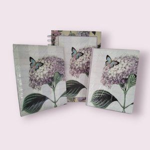 New 3-Piece Stationery Set With Design of Butterflies & Hydrangeas - New